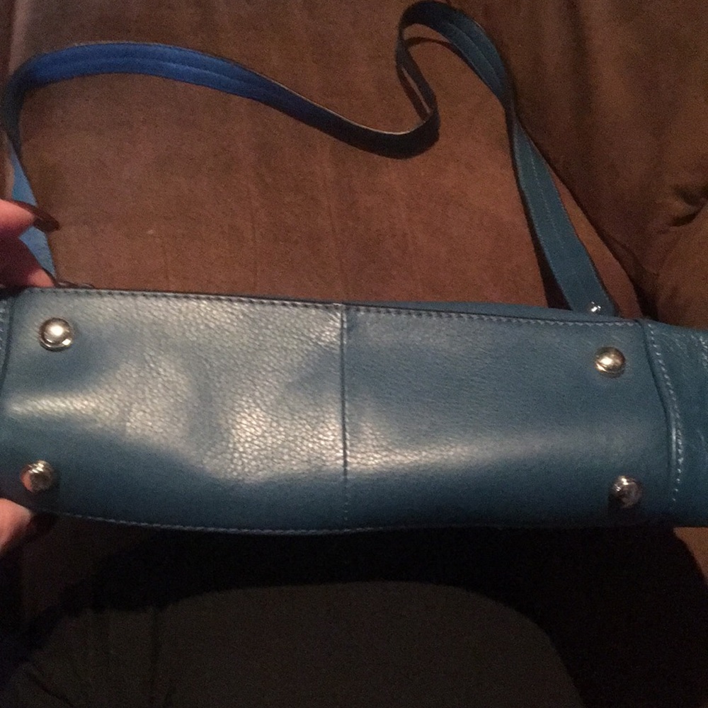 B Makowsky Blue Leather Handbag w/studs - Picture 3 of 11